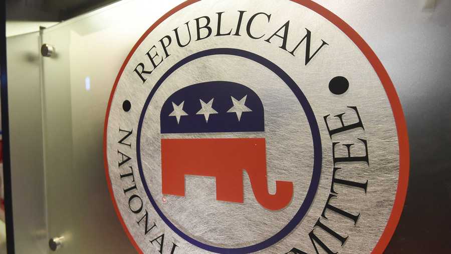 The Republican National Committee logo is shown on the stage at the North Charleston Coliseum, Jan. 13, 2016, in North Charleston, S.C.