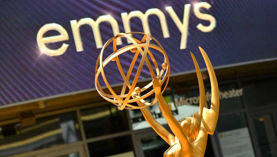 An Emmy statue is seen on the red carpet ahead of the 74th Emmy Awards at the Microsoft Theater in Los Angeles, California, on September 12, 2022. (Photo by Chris DELMAS / AFP) (Photo by CHRIS DELMAS/AFP via Getty Images)